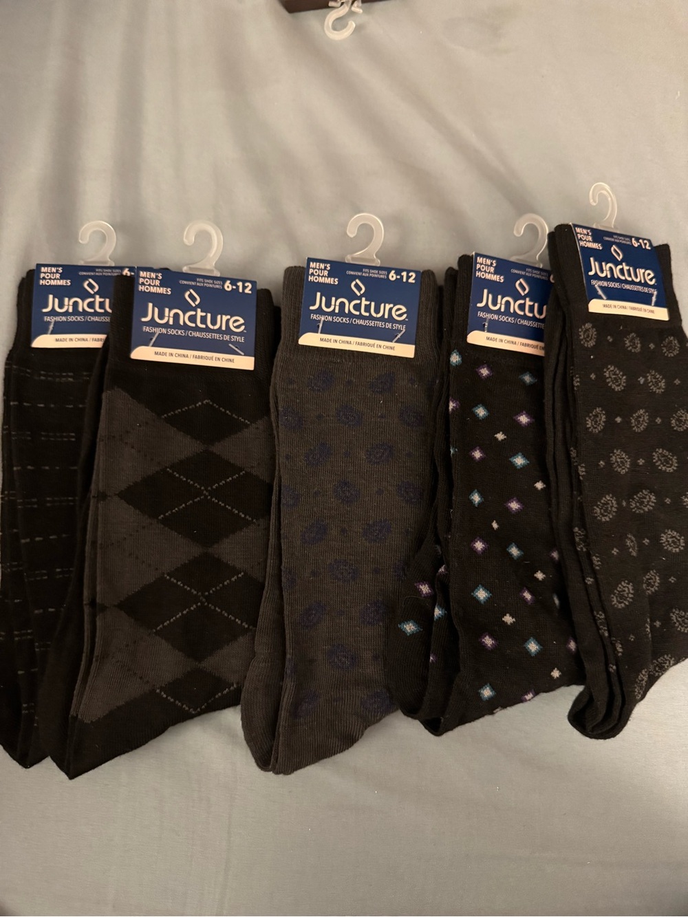 New Mixed lot 5 Mens Juncture Fashion Socks Sz 6-12 Patterned Polyester/Spandex